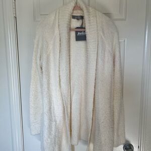 Marled Cream Plush Open-Front Cardigan